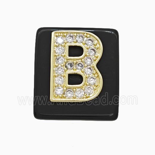 Black Obsidian Square Pendant With Copper Letter-B Pave Zirconia Gold Plated