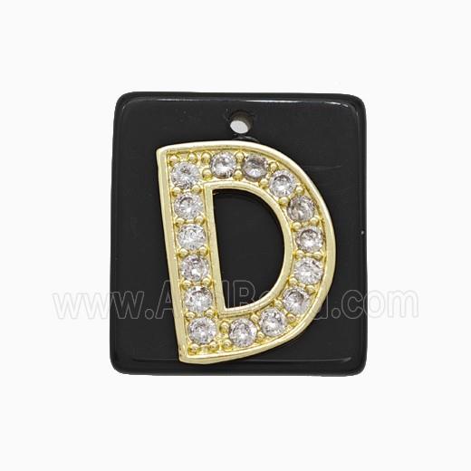 Black Obsidian Square Pendant With Copper Letter-D Pave Zirconia Gold Plated