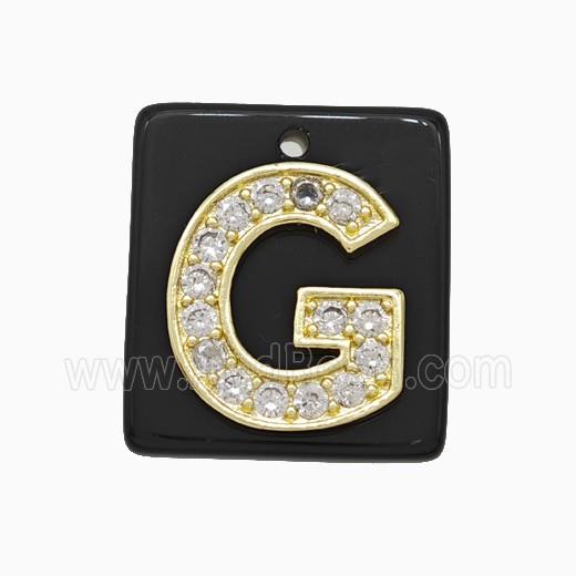 Black Obsidian Square Pendant With Copper Letter-G Pave Zirconia Gold Plated