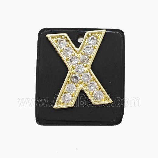 Black Obsidian Square Pendant With Copper Letter-X Pave Zirconia Gold Plated