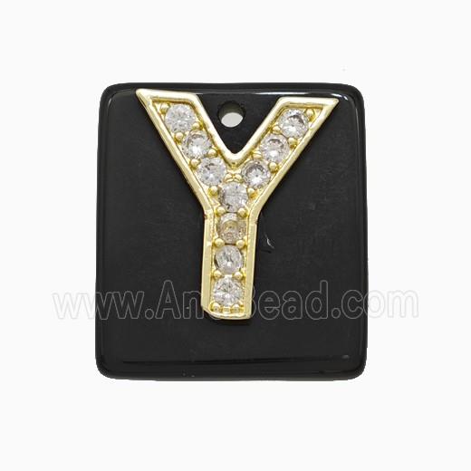 Black Obsidian Square Pendant With Copper Letter-Y Pave Zirconia Gold Plated