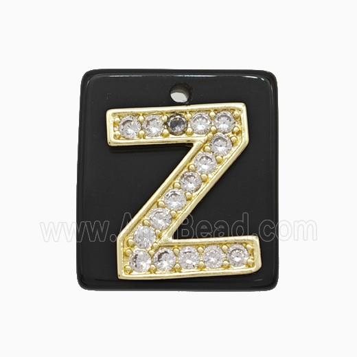 Black Obsidian Square Pendant With Copper Letter-Z Pave Zirconia Gold Plated