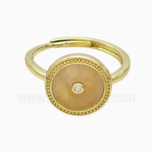 Copper Ring Pave Rose Quartz Circle Adjustable Gold Plated