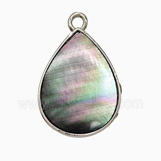Gray Abalone Shell Teardrop Pendant Platinum Plated