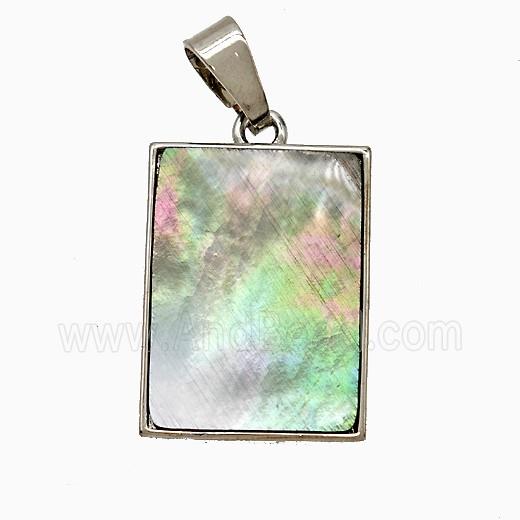 Gray Abalone Shell Rectangle Pendant Platinum Plated