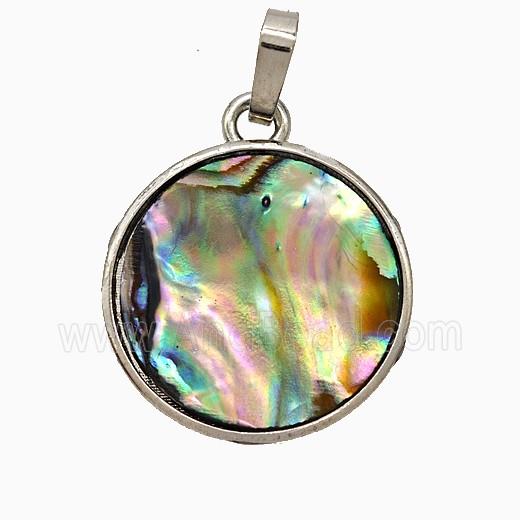 Abalone Shell Circle Pendant Platinum Plated