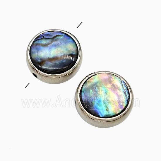 Abalone Shell Coin Button Beads Platinum Plated