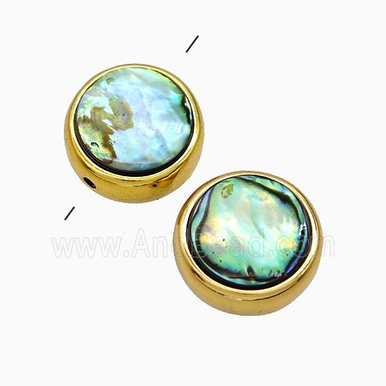 Abalone Shell Coin Button Beads Gold Plated