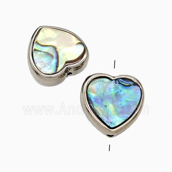 Abalone Shell Heart Beads Platinum Plated