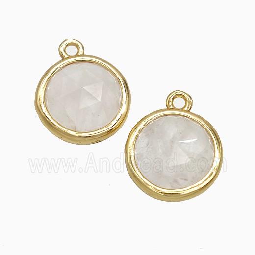 White Crystal Quartz Circle Pendant Gold Plated