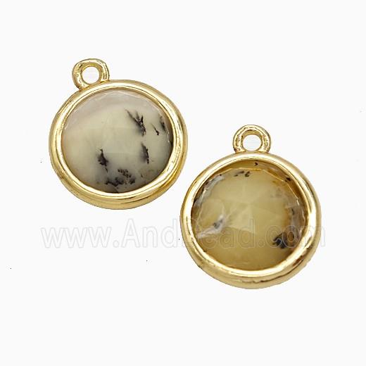 Yellow Moss Opal Circle Pendant Gold Plated