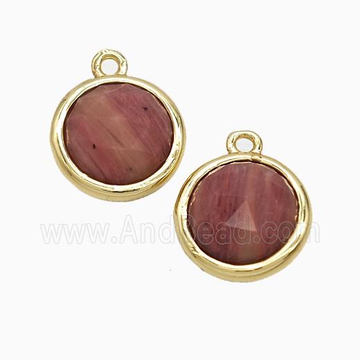Pink Wood Lace Jasper Circle Pendant Gold Plated
