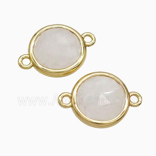 White Clear Quartz Circle Connector Gold Plated