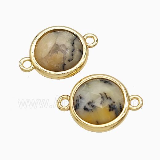 Yellow Moss Opal Circle Connector Gold Plated