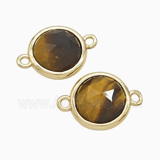 Tiger Eye Stone Circle Connector Gold Plated