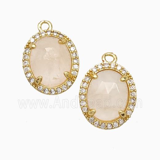 Pink Rose Quartz Oval Pendant Copper Pave Zirconia Gold Plated
