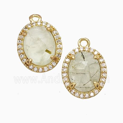 Prehnite Oval Pendant Copper Pave Zirconia Gold Plated