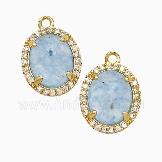 Blue Dye Jade Oval Pendant Copper Pave Zirconia Gold Plated