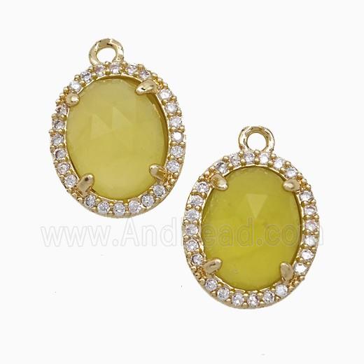 Lemon Jade Oval Pendant Copper Pave Zirconia Gold Plated