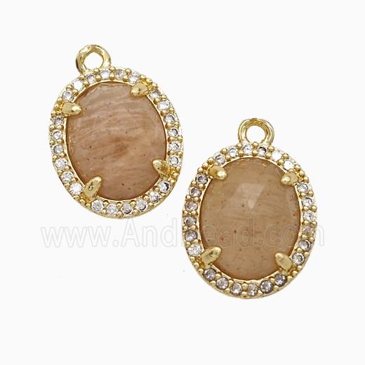 Peach Sunstone Oval Pendant Copper Pave Zirconia Gold Plated