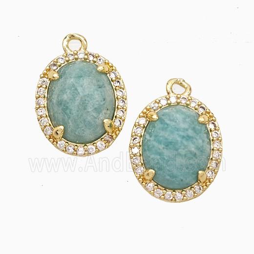 Green Amazonite Oval Pendant Copper Pave Zirconia Gold Plated