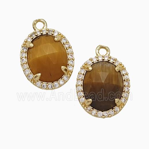 Tiger Eye Stone Oval Pendant Copper Pave Zirconia Gold Plated