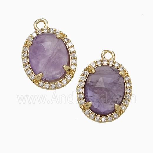 Purple Amethyst Oval Pendant Copper Pave Zirconia Gold Plated
