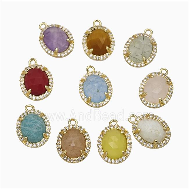 Mixed Gemstone Oval Pendant Copper Pave Zirconia Gold Plated