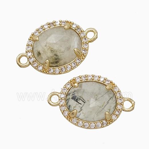 Prehnite Oval Connector Copper Pave Zirconia Gold Plated