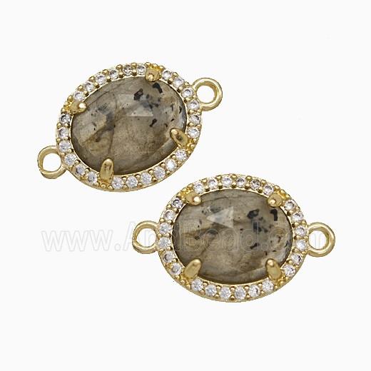 Labradorite Oval Connector Copper Pave Zirconia Gold Plated
