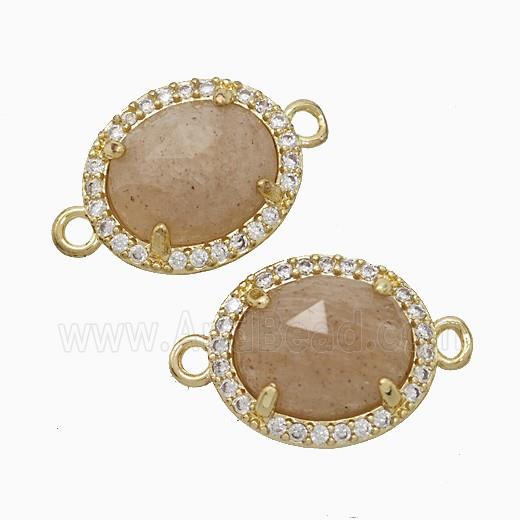 Peach Sunstone Oval Connector Copper Pave Zirconia Gold Plated