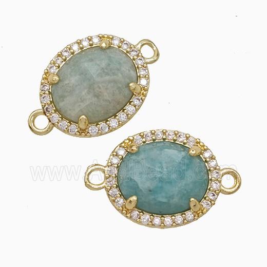 Green Amazonite Oval Connector Copper Pave Zirconia Gold Plated
