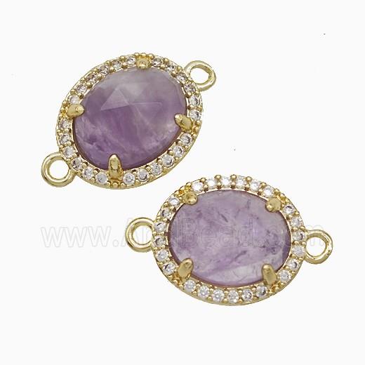 Purple Ametyst Oval Connector Copper Pave Zirconia Gold Plated
