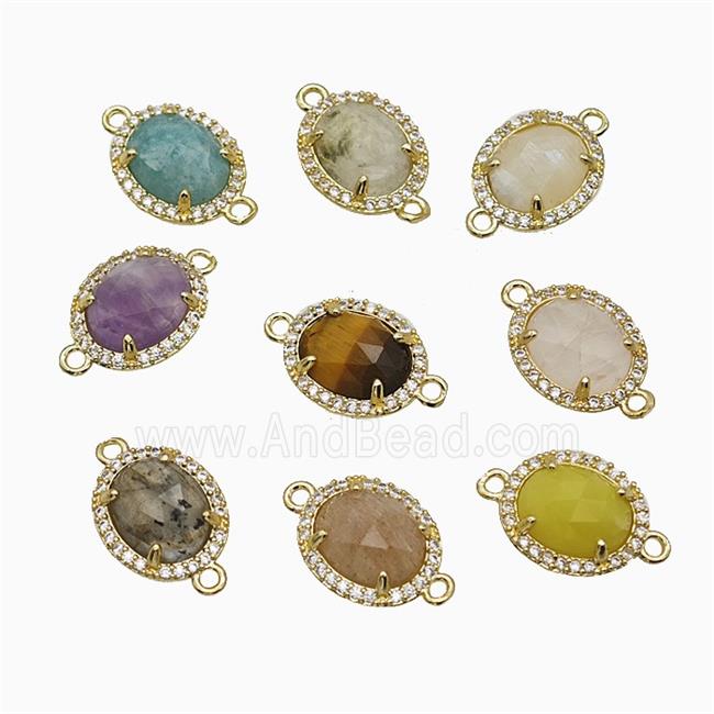 Mixed Gemstone Oval Connector Copper Pave Zirconia Gold Plated