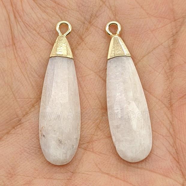 Natural White Mooonstone Teardrop Pendant Faceted Gold Plated