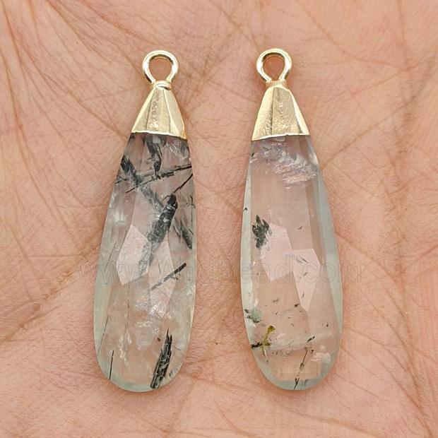Natural Green Prehnite Teardrop Pendant Faceted Gold Plated