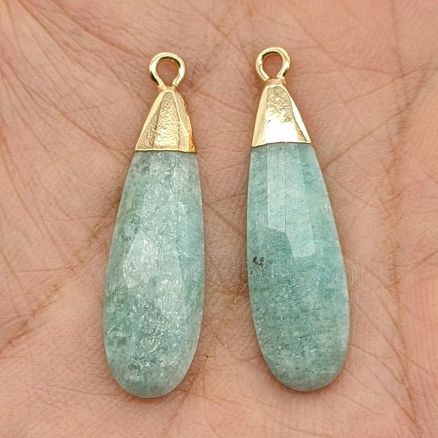 Natural Green Amazonite Teardrop Pendant Faceted Gold Plated