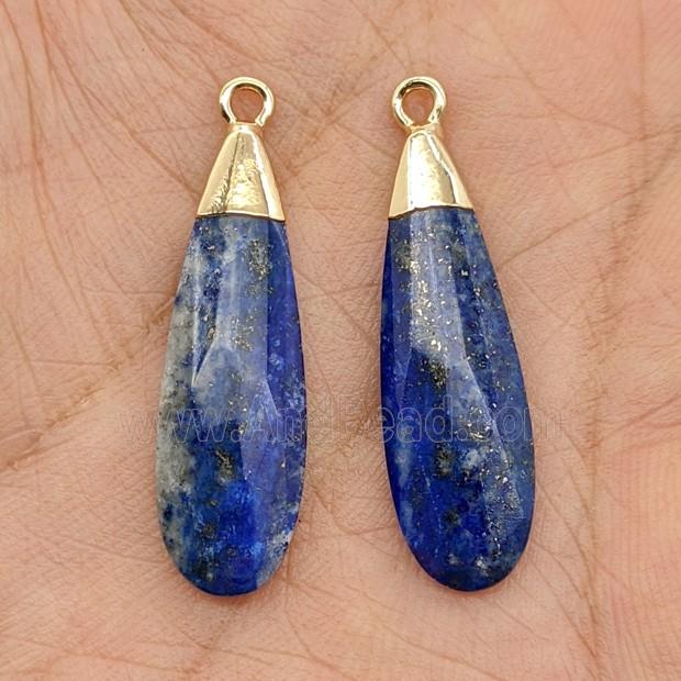 Natural Blue Lapis Lazuli Teardrop Pendant Faceted Gold Plated