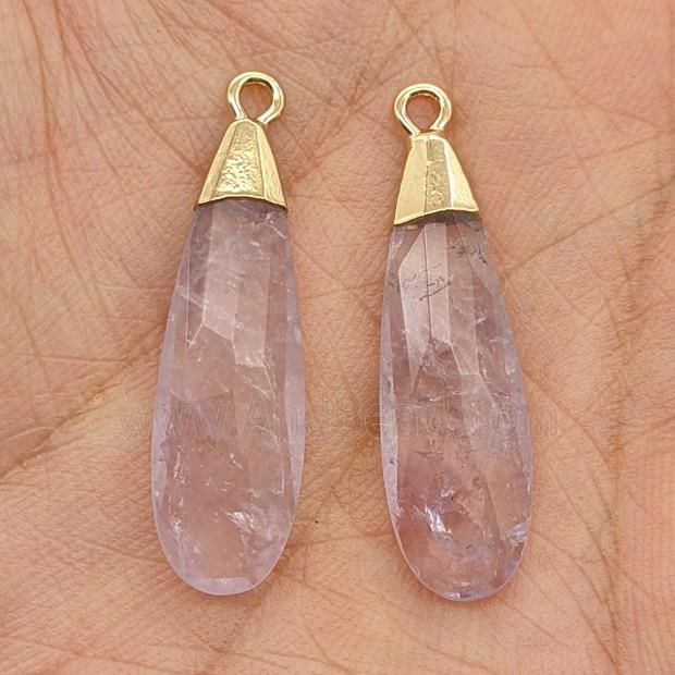 Natural Lt.purple Amethyst Teardrop Pendant Faceted Gold Plated