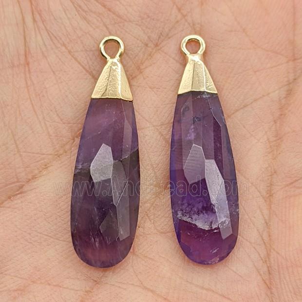 Natural Purple Amethyst Teardrop Pendant Faceted Gold Plated