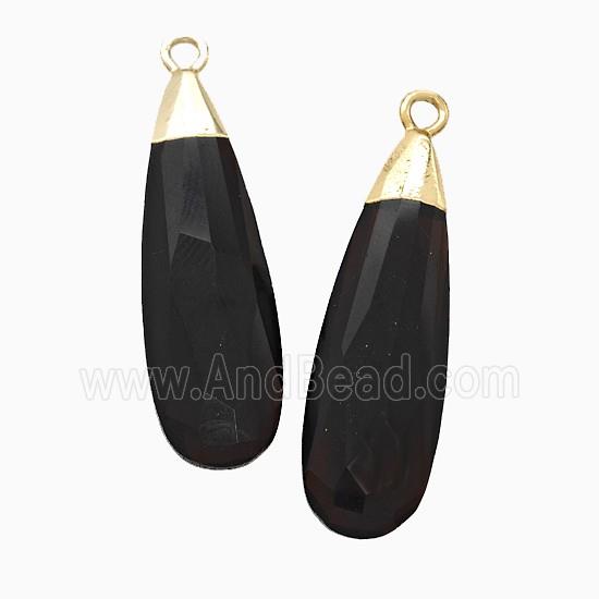 Natural Black Obsidian Teardrop Pendant Faceted Gold Plated