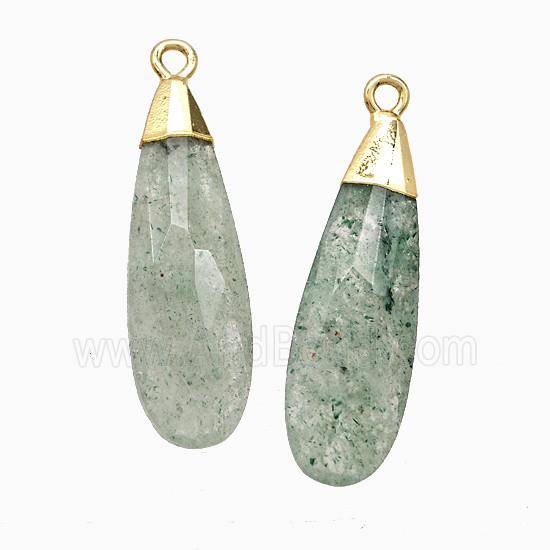 Natural Green Strawberry Quartz Teardrop Pendant Faceted Gold Plated