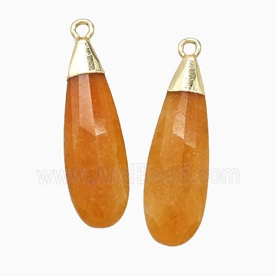 Orange Dye Jade Teardrop Pendant Faceted Gold Plated