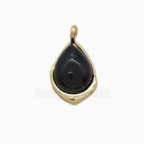 Black Obsidian Teardrop Pendant Copper Gold Plated