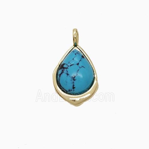 Blue Dye Howlite Turquoise Teardrop Pendant Copper Gold Plated