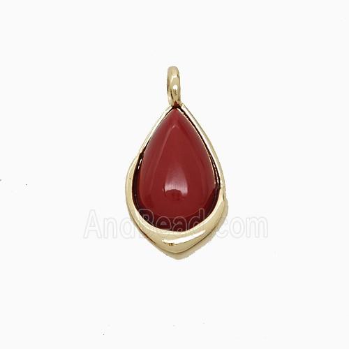 Red Agate Teardrop Pendant Copper Gold Plated