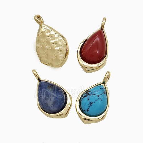 Gemstone Teardrop Pendant Copper Gold Plated Mixed