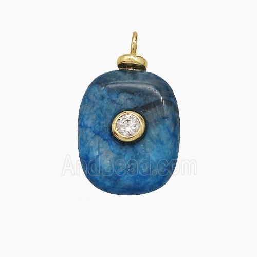Blue Dye Sponge Jade Rectangle Rectangle Pendant Pave Zirconia