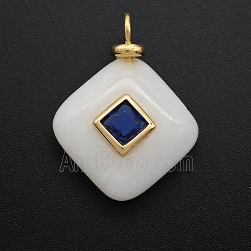 White Jade Square Pendant Pave Zirconia