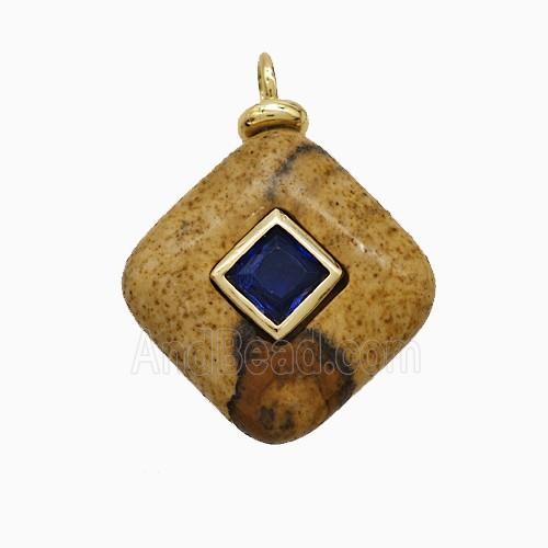 Picture Jasper Square Pendant Pave Zirconia